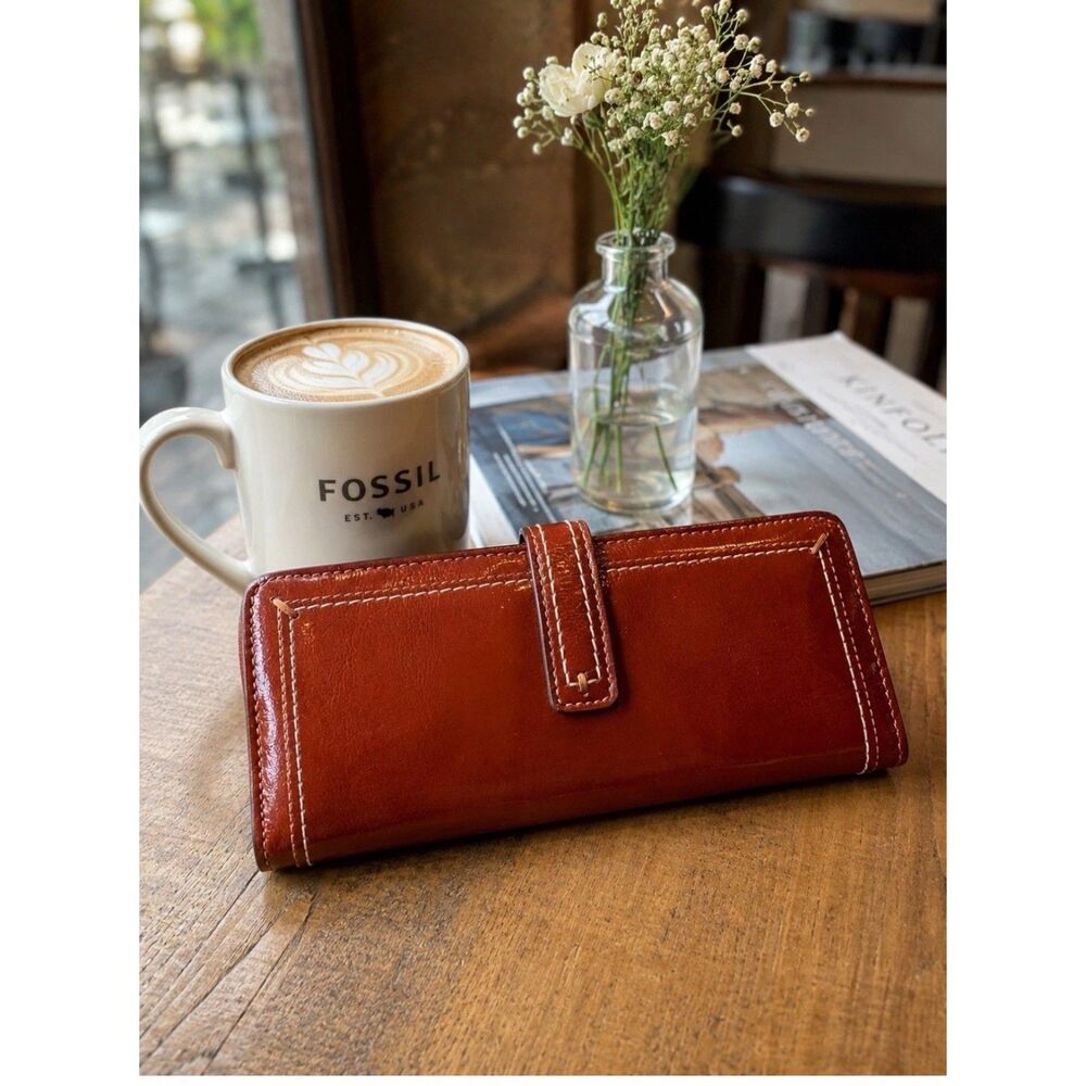 Vintage Fossil Sedona Checkbook Clutch Wallet Red Genuine Leather NIB SL-8409600